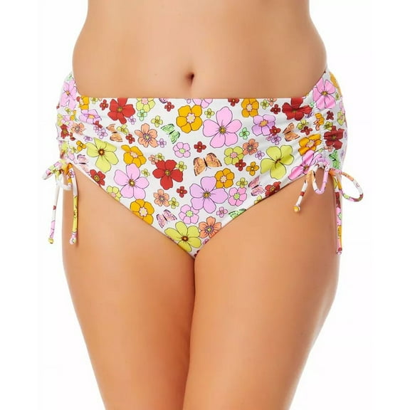 California Waves FLORAL FLUTTER WHITE MULTI Plus Size Swim Bottom, US 1(16/18)