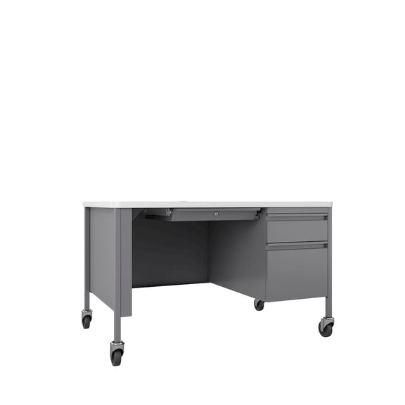 Hirsh 30x48 Mobile Right Hand Single Pedestal Metal Desk T Top Silver/White