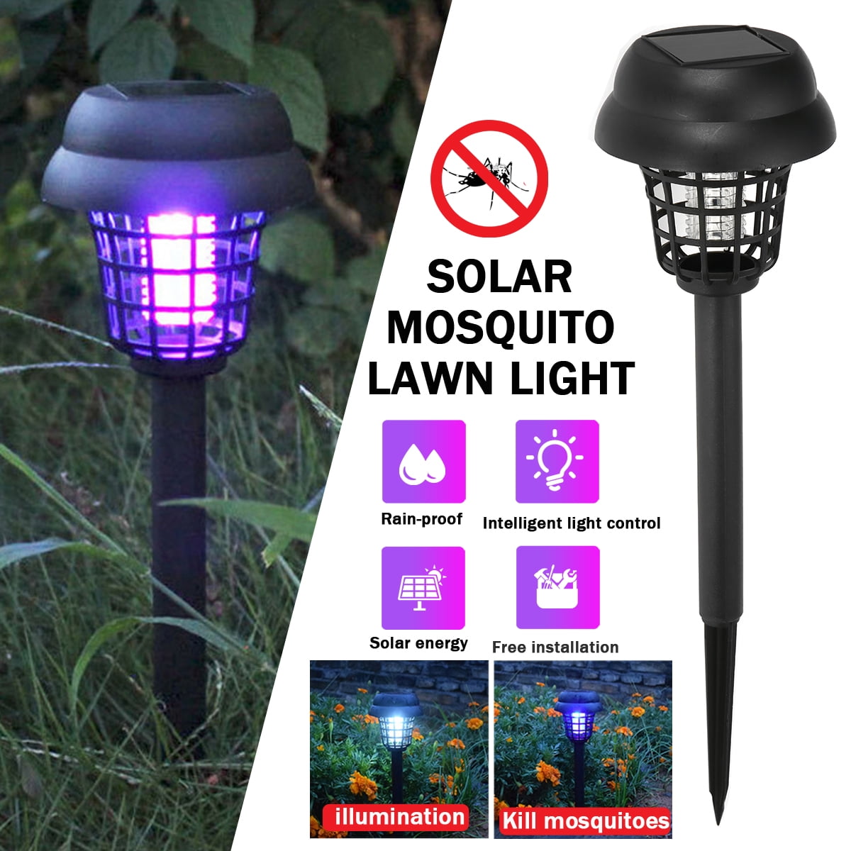 UV LIGHT AND MOSQUITO FLY PEST KILLER ZAPPER LAWN USA ~ 4 SOLAR PATHWAY LED 