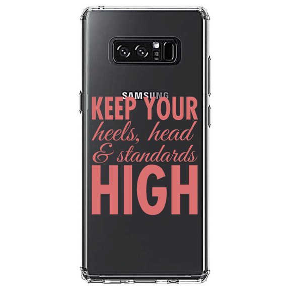 DistinctInk Clear Shockproof Hybrid Case for Samsung Galaxy Note 8 - TPU Bumper Acrylic Back Tempered Glass Screen Protector - Keep Your Heels Head & Standards high