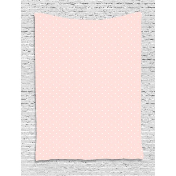 Pink Polka Dots Tapestry, Spots Repeating Pattern Plain and Pretty Background Icon Generated, Wall Hanging for Bedroom Living Room Dorm Decor, 40"W X 60"L, Blush and White, by Ambesonne