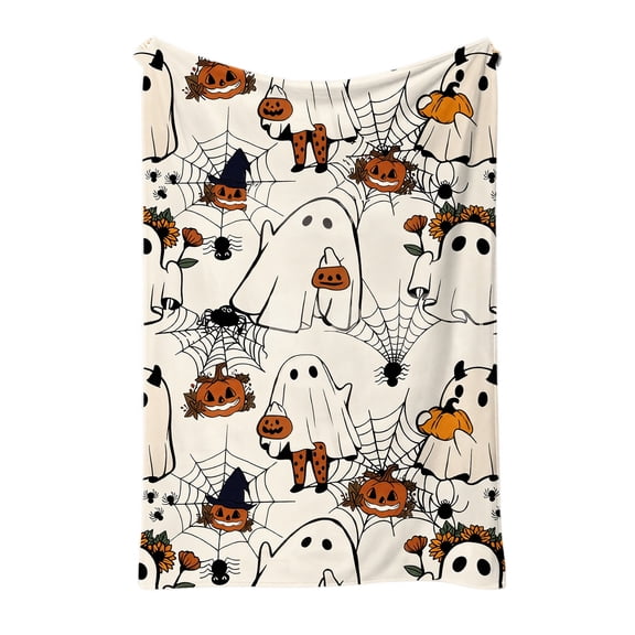 Halloween Throw Blanket Spooky Ghost Pumpkins and Spiders Decorative Flannel Throw Cozy Warm Blanket for Couch Bed Halloween Decor for Living Room and Bedroom 59 by 51 Inch