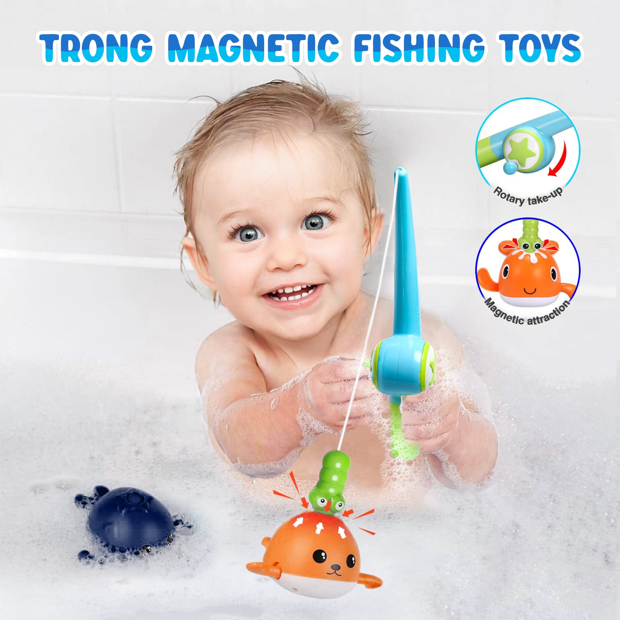 Beefunni Bath Toys for Toddlers,4 Pcs Light Up Floating Rubber Animal Toys  Set with Fishing Net, Bathtub Tub Toy for Toddlers Baby Kids Infant Girls