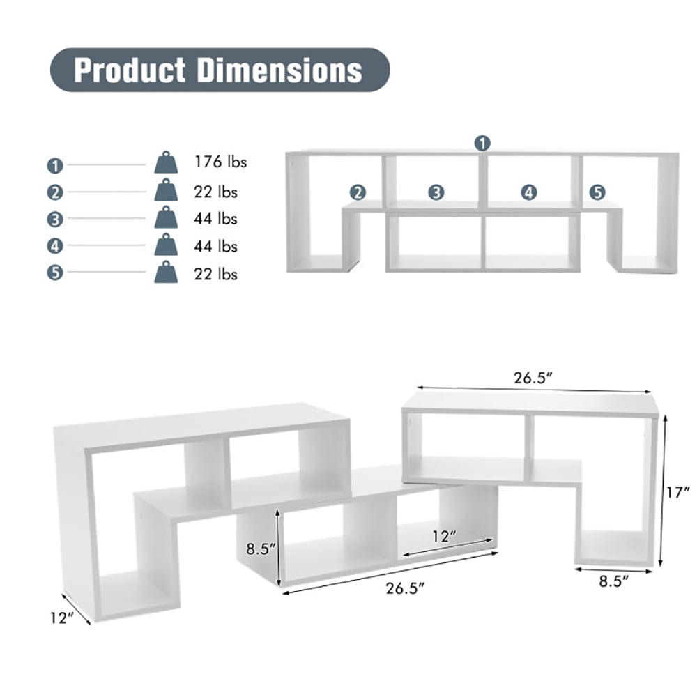 Finihen TV Stand, TV Cabinet, 3 Pieces Adjustable TV Stand for TVs up to 65 Inch with Shelves, for Living Room, Bedroom, White