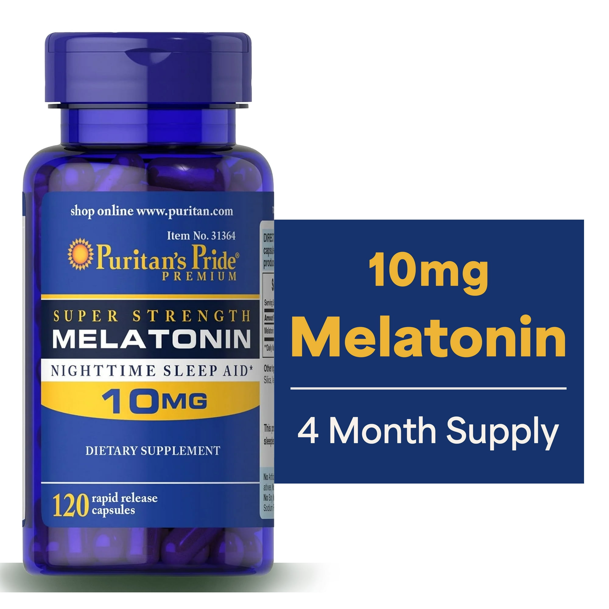 Puritans Pride Super Strength Melatonin Rapid Release Capsules, 10 Mg, 120 Ct