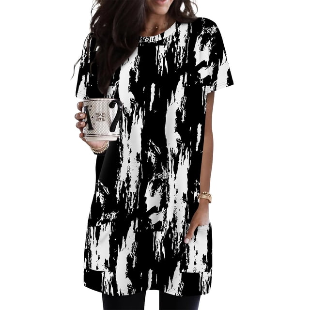 Blusas tipo túnica KISSMODA Summer para mujer de manga corta con bolsillos