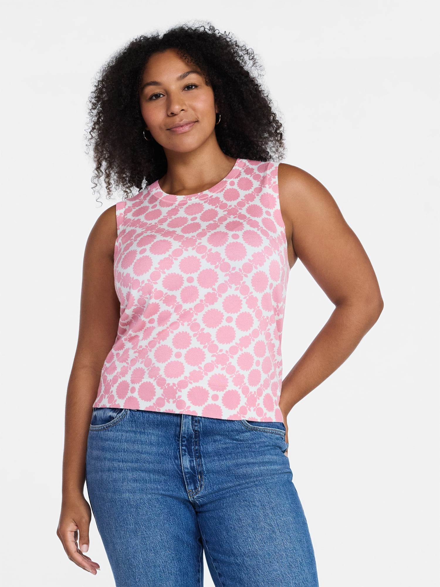 Time and Tru Women's Fine Gauge Sleeveless Sweater Shell, Lightweight, Sizes XS-XXXL