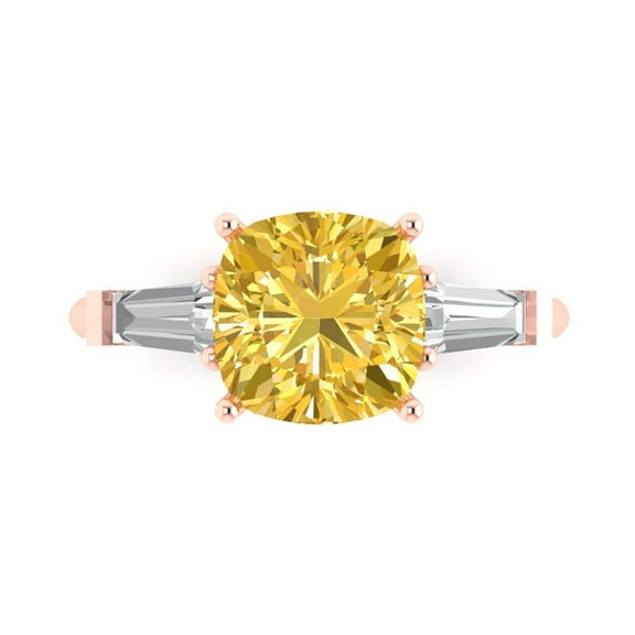 Three-Stone Engagement Ring for Women - 3ct Simulated Yellow Diamond in 18K Rose Gold Promise Ring