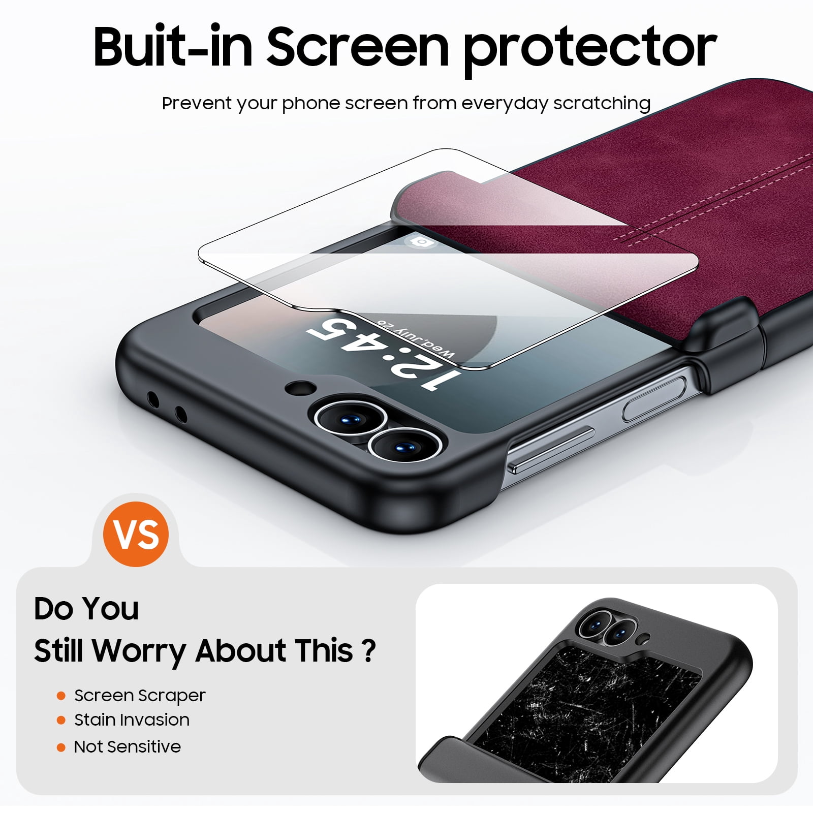 Oupeigar for Samsung Galaxy Z Flip 6/7FE Phone Case With Hinge Protection & Screen Protection,Ultra Thin Leather Shockproof Cover Case-Blue