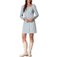 thumbnail image 2 of Vestido de tweed para mujer Inspire Chic, de manga larga, escote cuadrado, largo hasta la rodilla, talla XL, color azul, 2 of 6