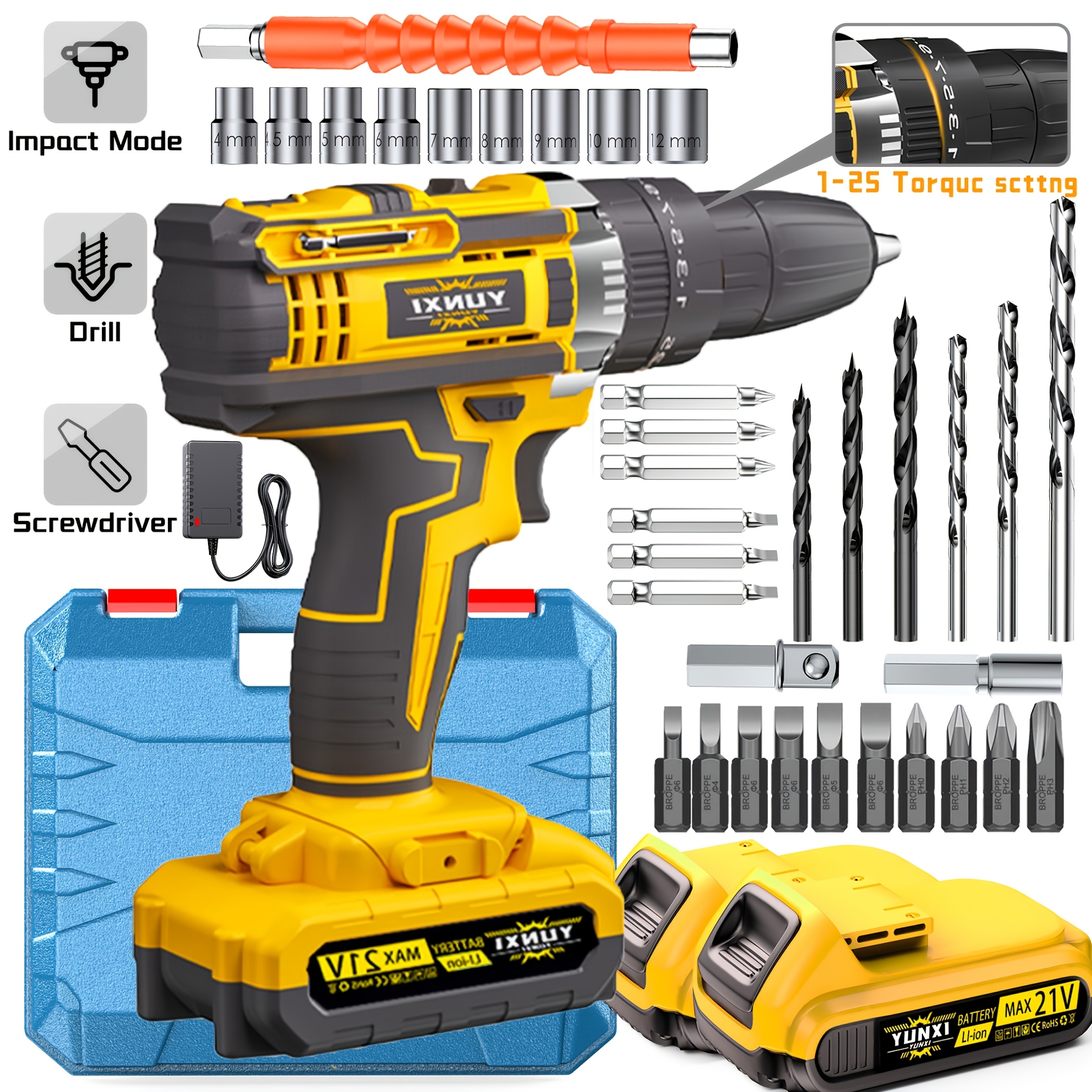 DGB Cordless Electric Drill Driver Kit, Lithium-Ion Battery Powered, 2-Speed for Home Improvement and Repairs, Compact and Portable