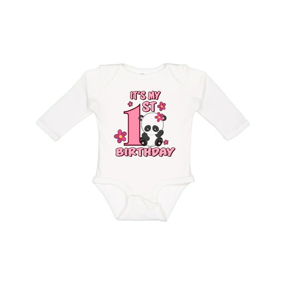 Inktastic It's My First Birthday with Panda Bear Girls Long Sleeve Baby Bodysuit