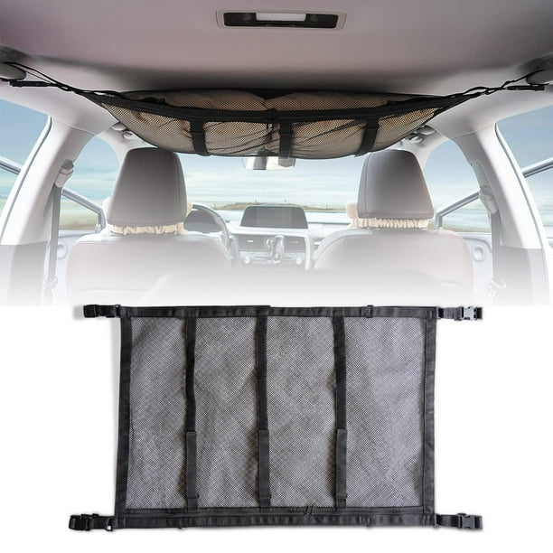 Car Ceiling Cargo Net Pocket, Kvago 35.4"x25.6" Double-Layer Mesh Car