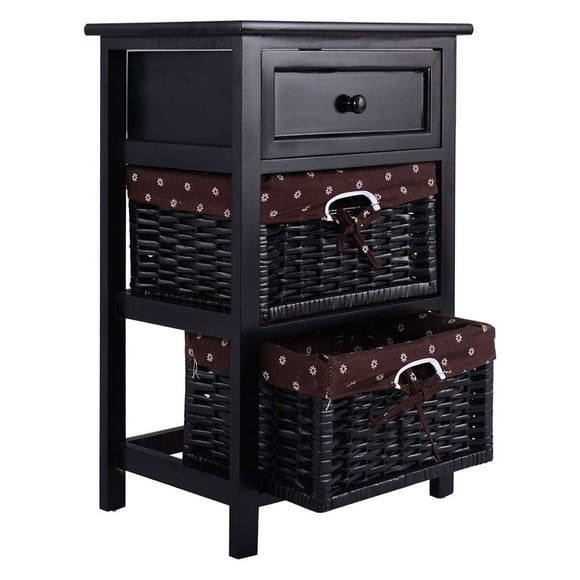 Costway Night Stand 3 Tiers Bedside End Table Organizer W/ Drawer Baskets