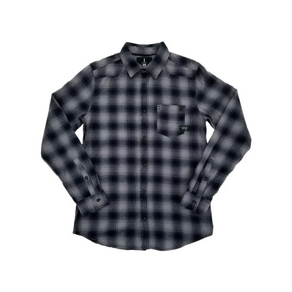 Mens Titanium Plaid Flannel Button-Front Long Sleeve Shirt Small