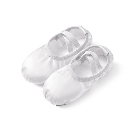 Stelle Girls Satin Ballet Shoes Split Sole Dancing Flats with Adjustable Lace Gymnastics Ballet Slippers Dance Shoes for Toddler/Little Girls/Big Girls White