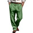 thumbnail image 3 of Men's Linen Double Pleated Straight Pants Solid Color Breathable Casual Holiday, 3 of 9