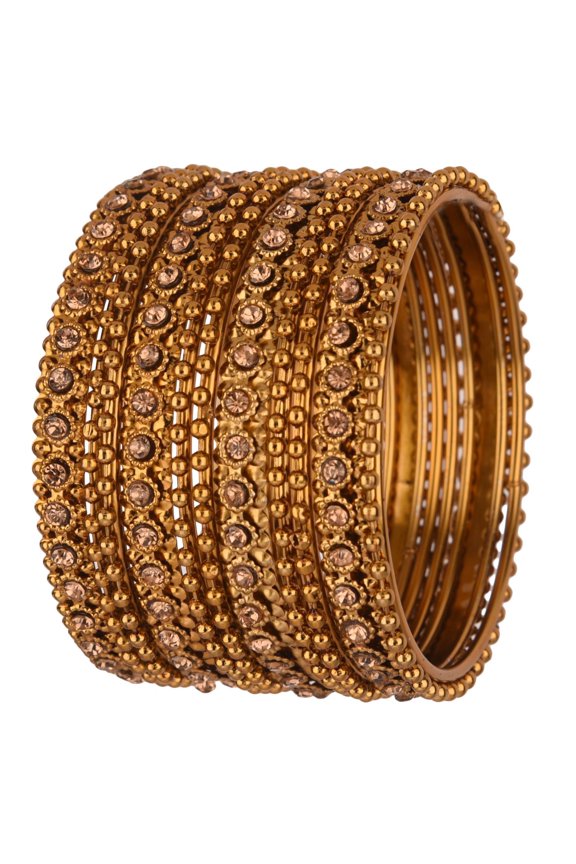 Oxidized Bangles CZ Crystal Metal Indian Bracelet Bangle Set Jewelry for Women (12 Pcs) Size-2.4