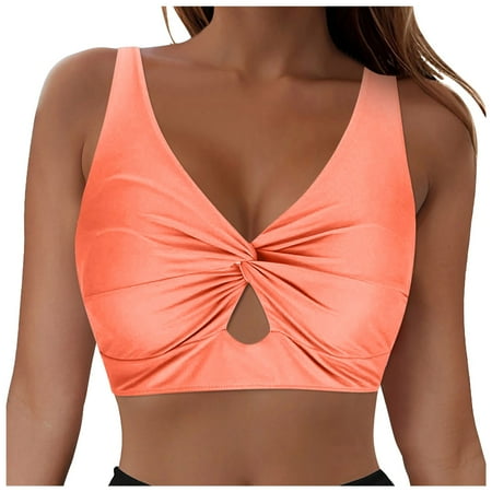 vigerkar Women Bikini Top - Push Up Swim Top Only Bra Padded Swimsuit Tops 2025 Bathing Suit Tops Orange  XXL