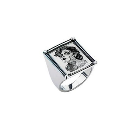 Inox Jewelry FRFR03-7 Day Of The Dead-Girl Vintage Frame Stainless Steel Ring - 7 in.