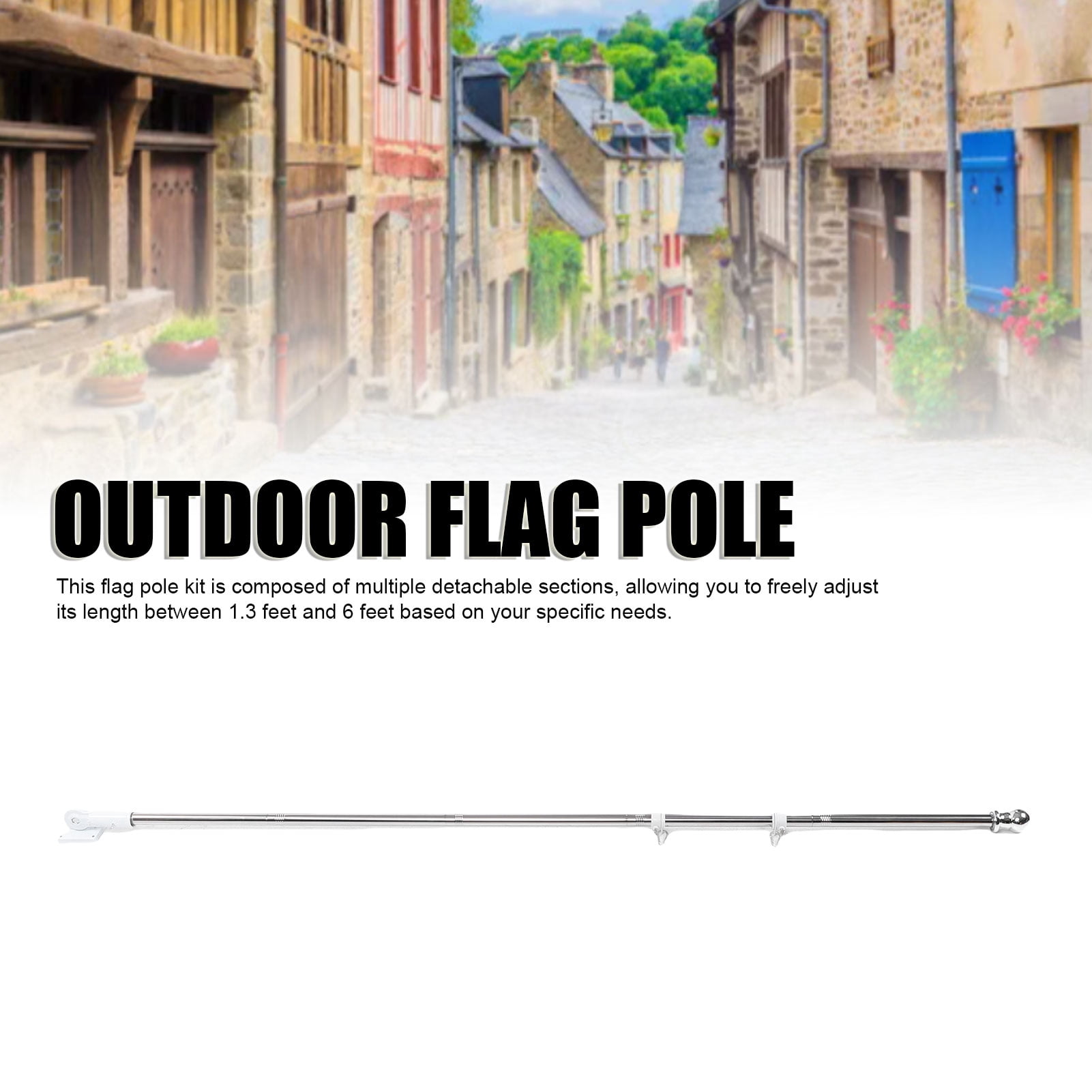 M Buder 6FT Flag Pole Kit Stainless Steel Anti Tangling Spinning Flagpole for House, 1 Inch Diameter Weather Proof Wall Mounted Metal Flag Pole Outside, Silver (1.8m / 70.8 in)
