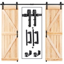 12FT Wood Double Sliding Barn Door Hardware Kit in Matte Black with Heavy Duty Rollers for 5 to 18FT Track Options