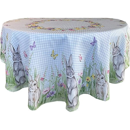 

Newbridge Bunny Meadow Gingham Easter and Spring Fabric Bordered Tablecloth 60” x 84” Oval