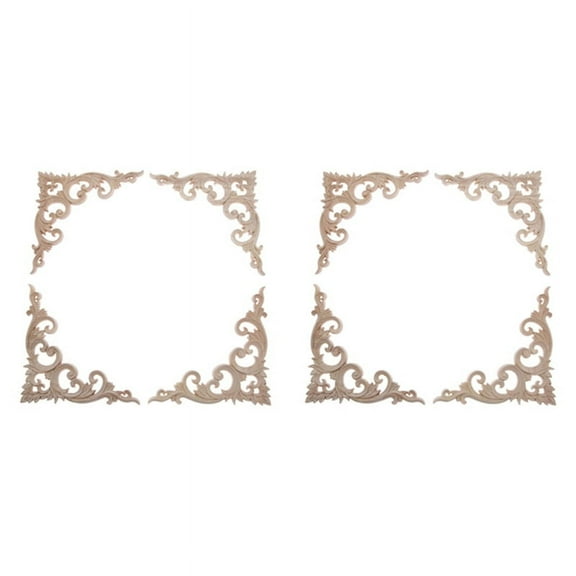 8Pcs Wood Carved Corner Onlay Applique Unpainted Frame Cupboard Cabinet Decal Furniture Decoration 15cm