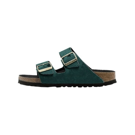 BIRKENSTOCK Womens Green Contoured Cork Footbed Buckle Accent Comfort Arizona Round Toe Platform Slip On Leather Sandals Shoes 37