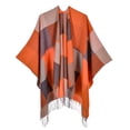 thumbnail image 1 of Women's Plaid Print Knitted Shawl Wrap Open Front Winter Cardigan Sweater Ruana Cape Warm Coat, 1 of 5