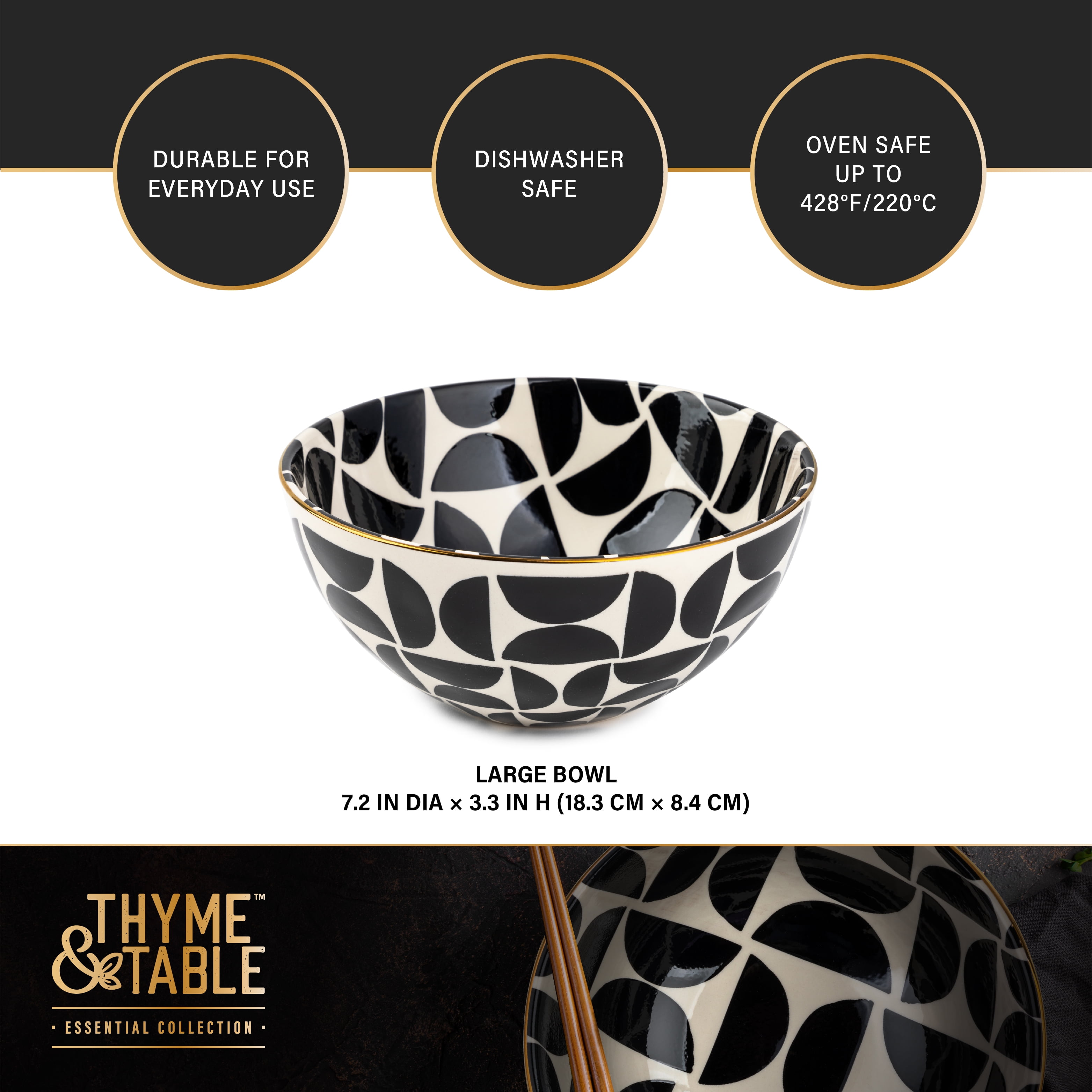 Thyme & Table Dinnerware Black & White Dot Stoneware Round Bowl -  Walmart.com