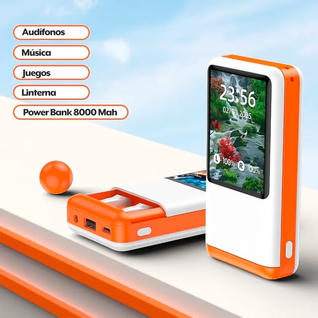 Estación Multimedia 3 en 1 | Power Bank 8000 mAh | Audífonos Bluetooth 5.3 | Juegos y Linterna