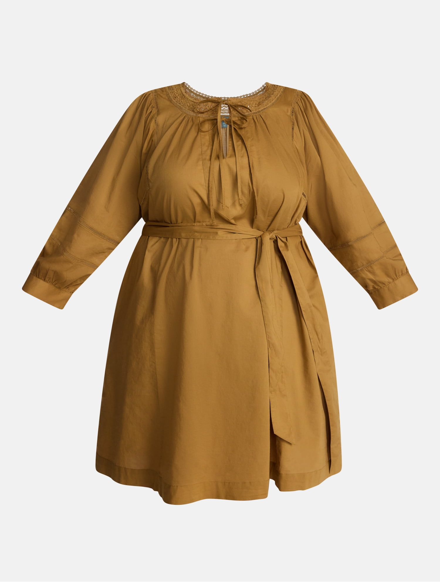 Terra & Sky Women's Plus Geo Eyelet Cotton Mini Dress with Long Sleeves, Sizes 0X-5X
