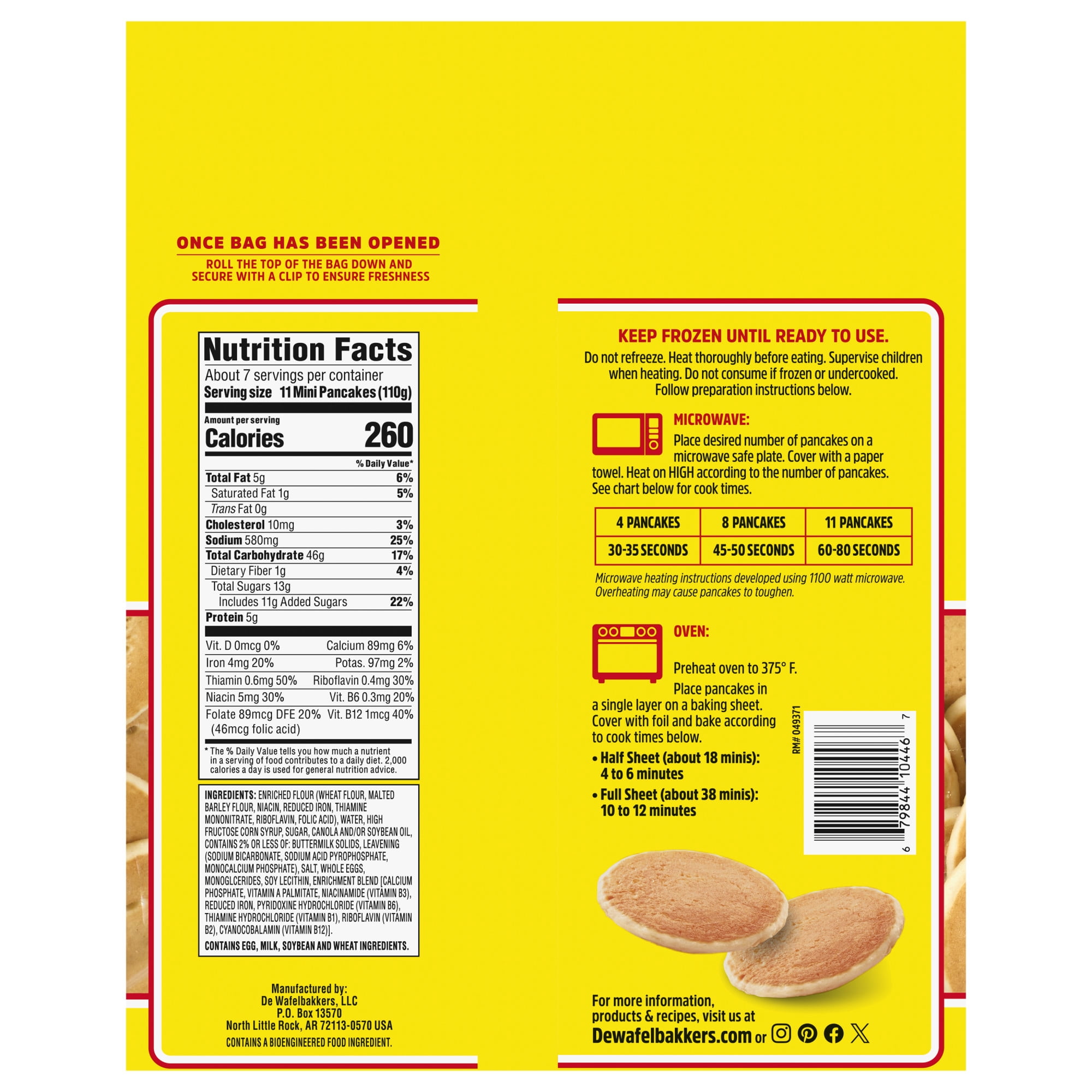 De Wafelbakkers Buttermilk Mini Pancakes, 1lb 12.2 oz, 80 Count Bag (Frozen)
