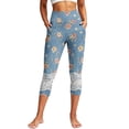 thumbnail image 4 of CBASIHI Womens Floral Denim Capri Leggings with Pockets- Workout Casual Tummy Control Elastic High Waisted Fitness Yoga Pants Cosmos Lace Size M, 4 of 8