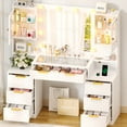 thumbnail image 4 of Ktaxon Large Makeup Vanity with 7 Drawers, Flutted Vanity Table Set with Lighted Mirror, Get Ready with Me, White, 4 of 9