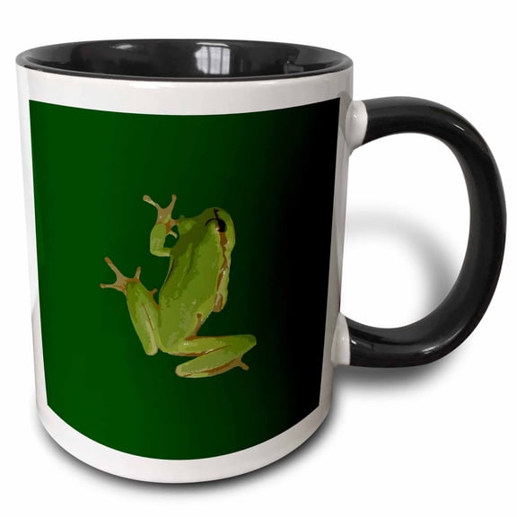 3drose, Cute Climbing Green Tree Frog Vector Art, 15oz Two-tone Black Mug