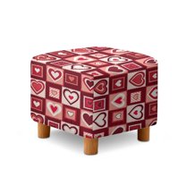 Jiueut Heart Pattern Ottoman Slipcover, Non Slip Square Slipcover with Elastic Bottom Folding Foot Stool Protection Valentine's Day Decor