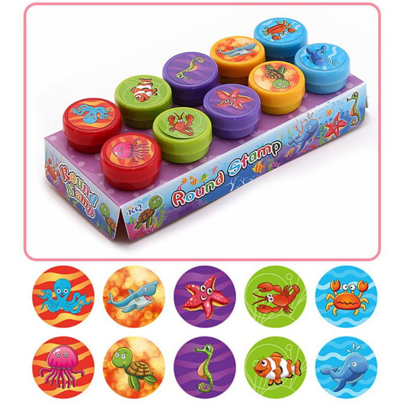 10pcs Kids Seals Merry Assorted Stamps Plastic Xmas Inking Stamper Portable Christmas Stamps Party Favors