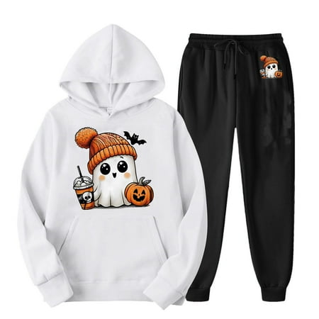 

REDARER Clearance Halloween Boys and Girls Casual Printed Hoodie Long Sleeved Hooded Suit Halloween Costumes Woman 2024 White 5-6 Years