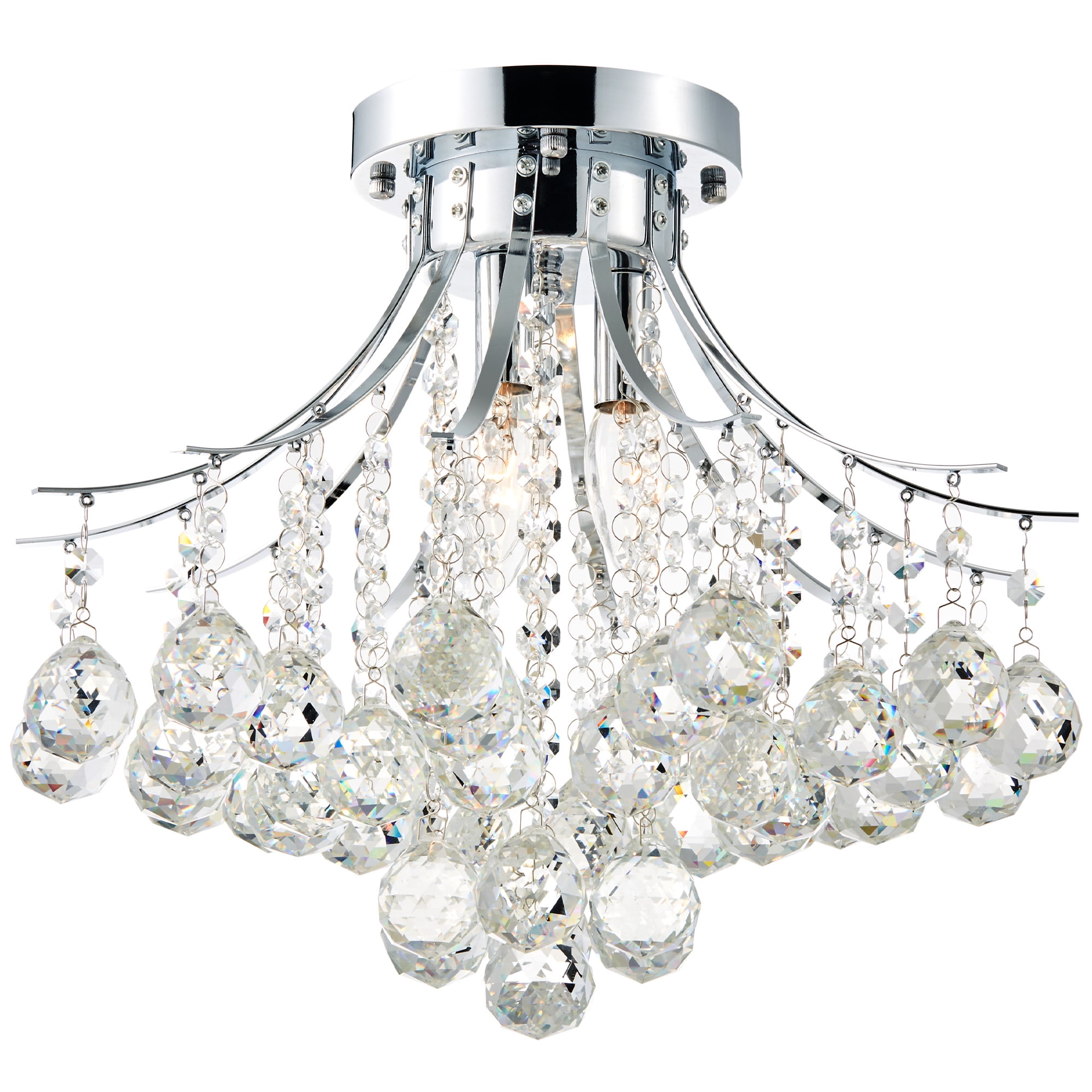 3-Light Flush Mount Crystal Chandelier Ceiling Light in Chrome