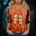 thumbnail image 2 of Godom Halloween Shirts Women T-Shirt Funny Pumpkin Graphic V-Neck Tee Fall 3/4 Long Sleeve Tops, 2 of 5
