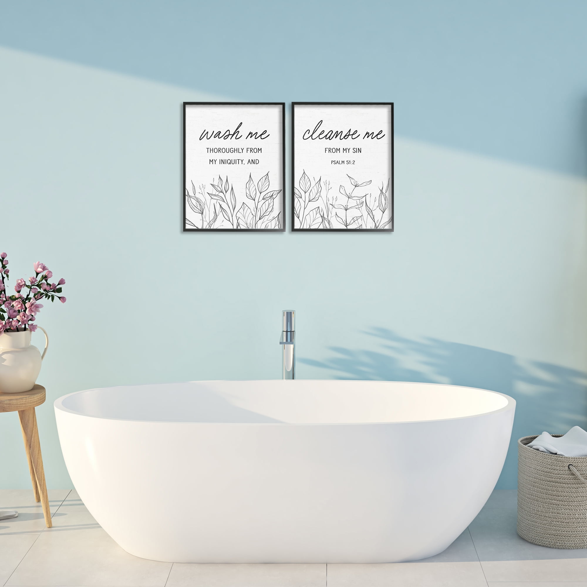 Wash & Cleanse Me Scripture 2 Piece Black Framed Giclee Art Set, design by Lettered and Lined