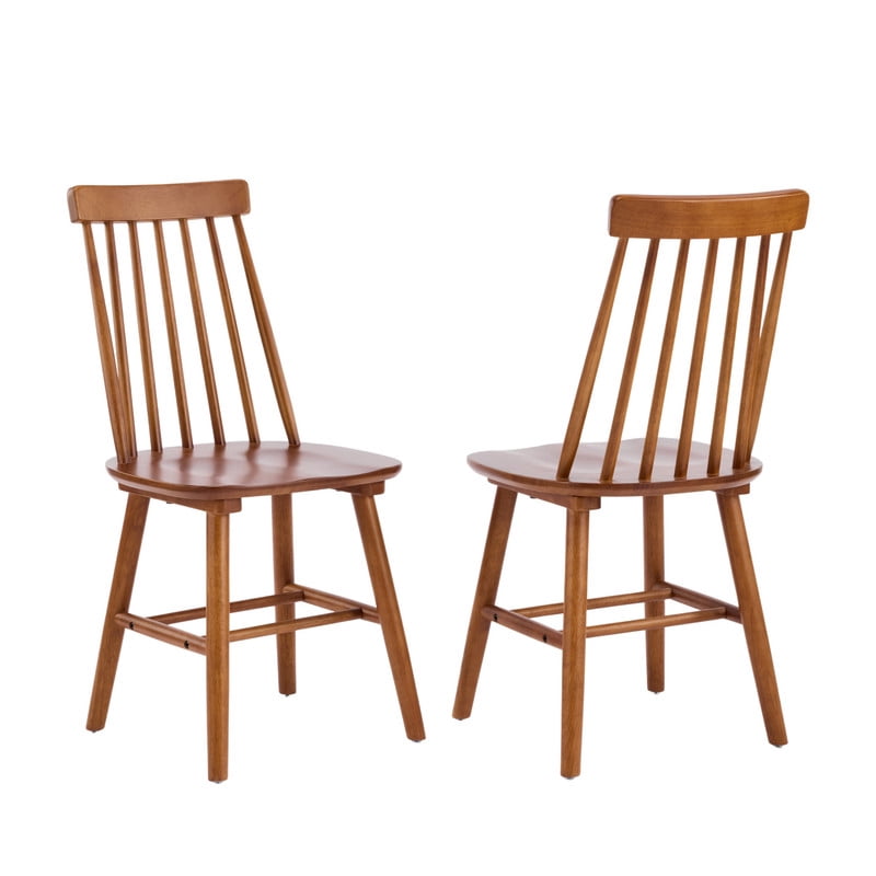 Solid Wood Dining Chairs Set of 2, Ergonomic Windsor Backrest Mid-Century Modern Armless Kitchen Side Chairs