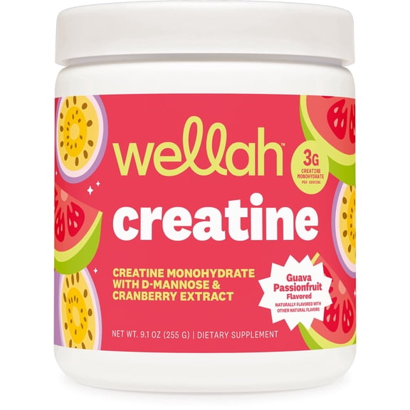 Wellah Creatine for Women (50 Servings, Guava Passionfruit) - Creatine Monohydrate with D-Mannose & Cranberry Extract