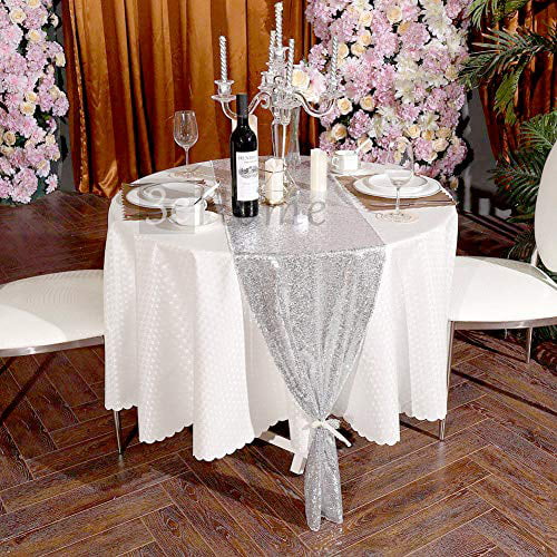Poise3EHome 12x72 Sequin Table Runner for Wedding Party Cake Table Silver