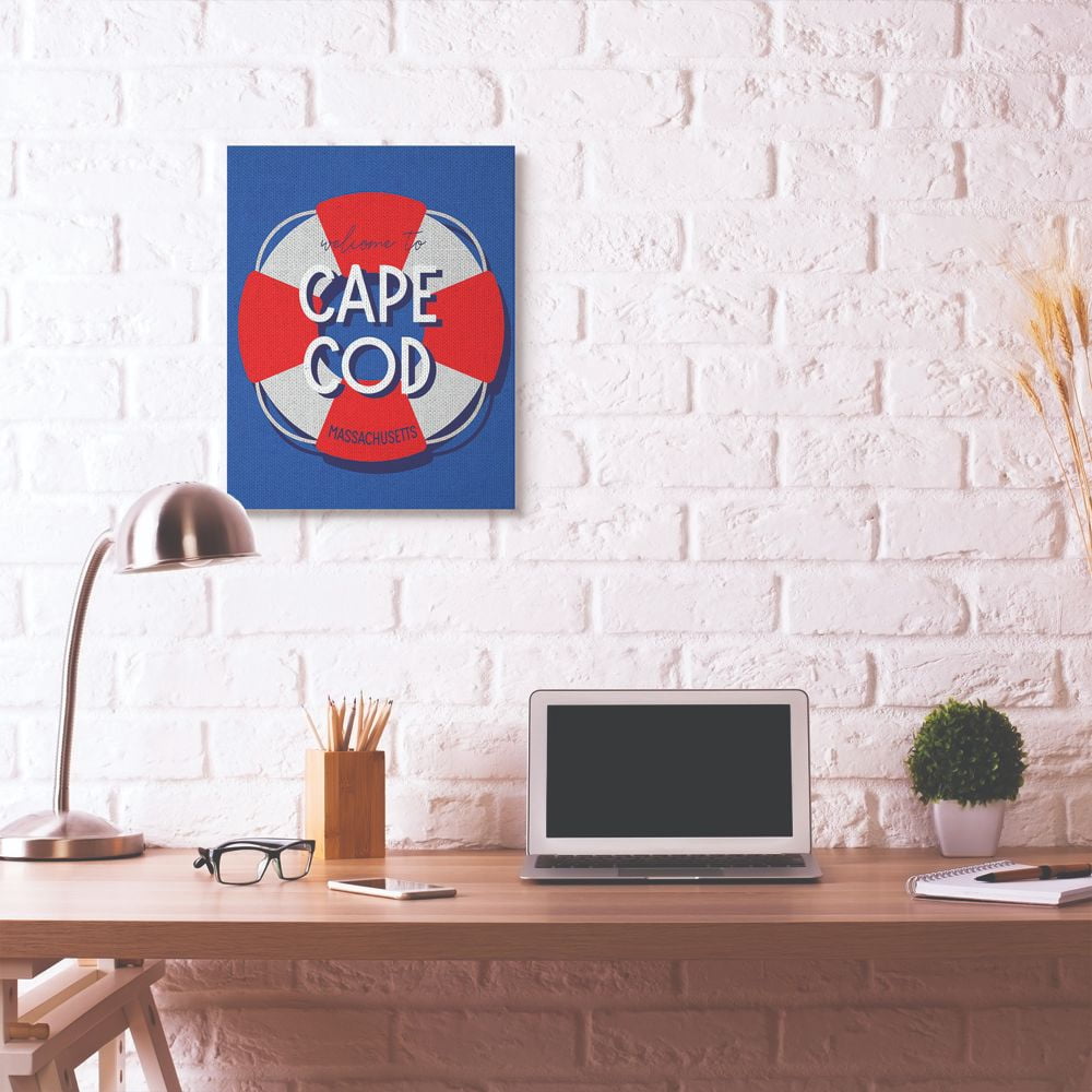 Stupell Industries Cape Cod Beach Coast Ocean Blue Red Word Design Canvas Wall Art by Daphne Polselli