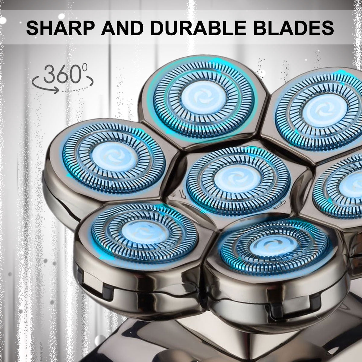 TiokMc 6-in-1 Waterproof Electric Head Shaver for Men, 7D Rotary Blades, LED Display, USB Rechargeable Grooming Kit with Trimmer, Nose Hair Cutter, and Accessories