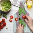 thumbnail image 3 of Love Cutting Board, 2 Cartoon Frogs on a Background of Heart in Love Happiness Flowers Art, Decorative Tempered Glass Cutting and Serving Board, Wine Bottle Shape, Dried Rose Lime Green, by Ambesonne, 3 of 5