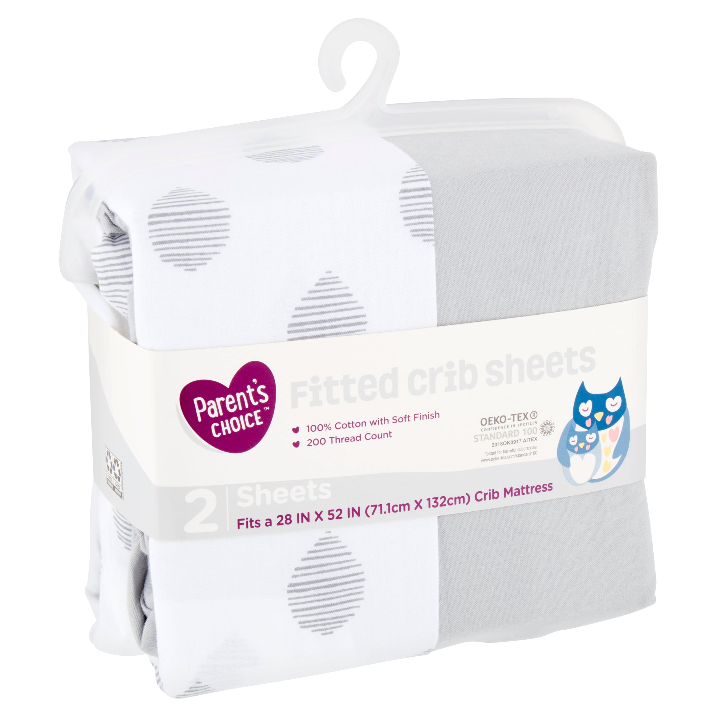 Parent's Choice White and Gray Cotton Fitted Crib Sheets, 2 count